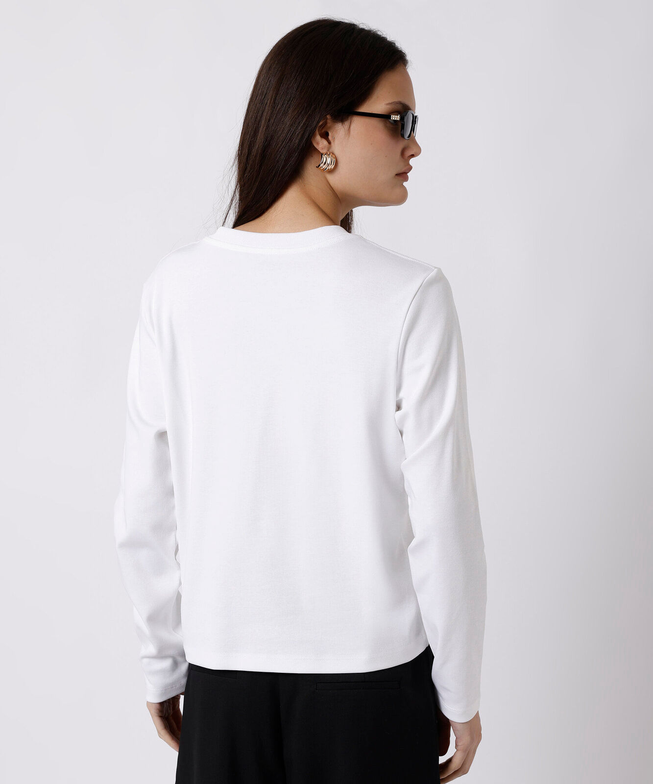 camiseta slim feminina de algodão peruano manga longa mindset branca