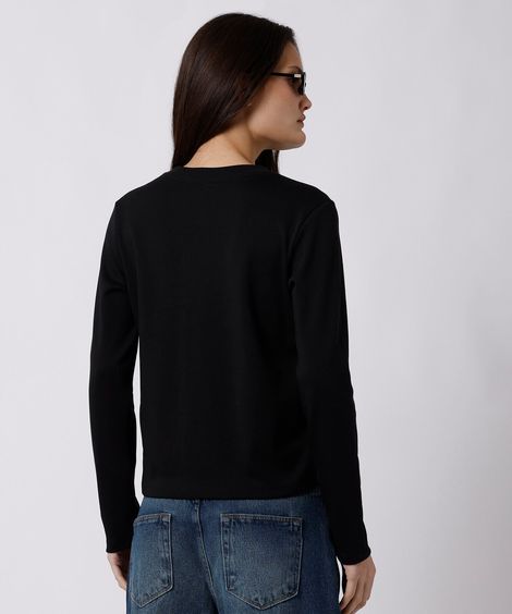 camiseta slim feminina de algodão peruano manga longa mindset preta