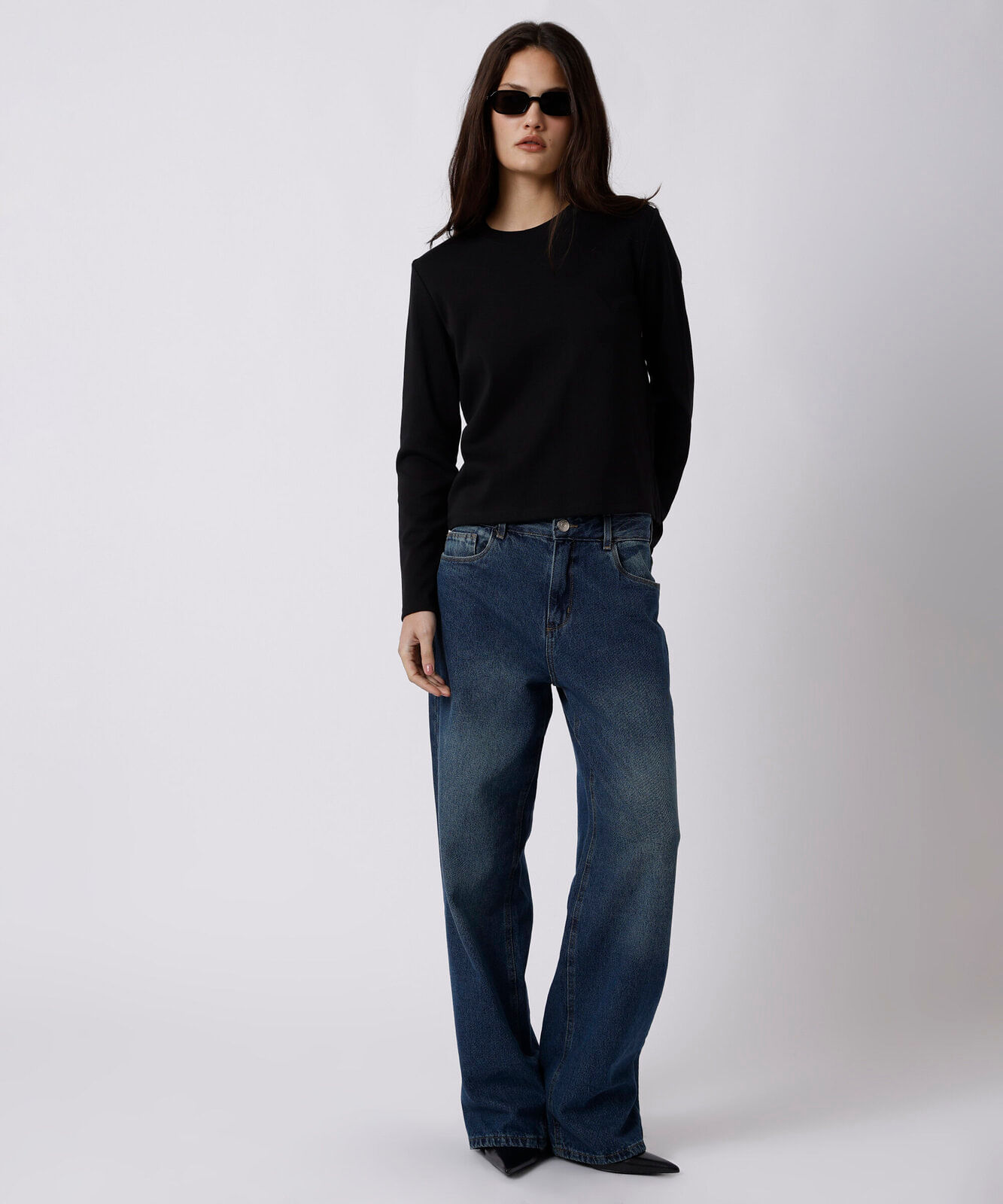 camiseta slim feminina de algodão peruano manga longa mindset preta