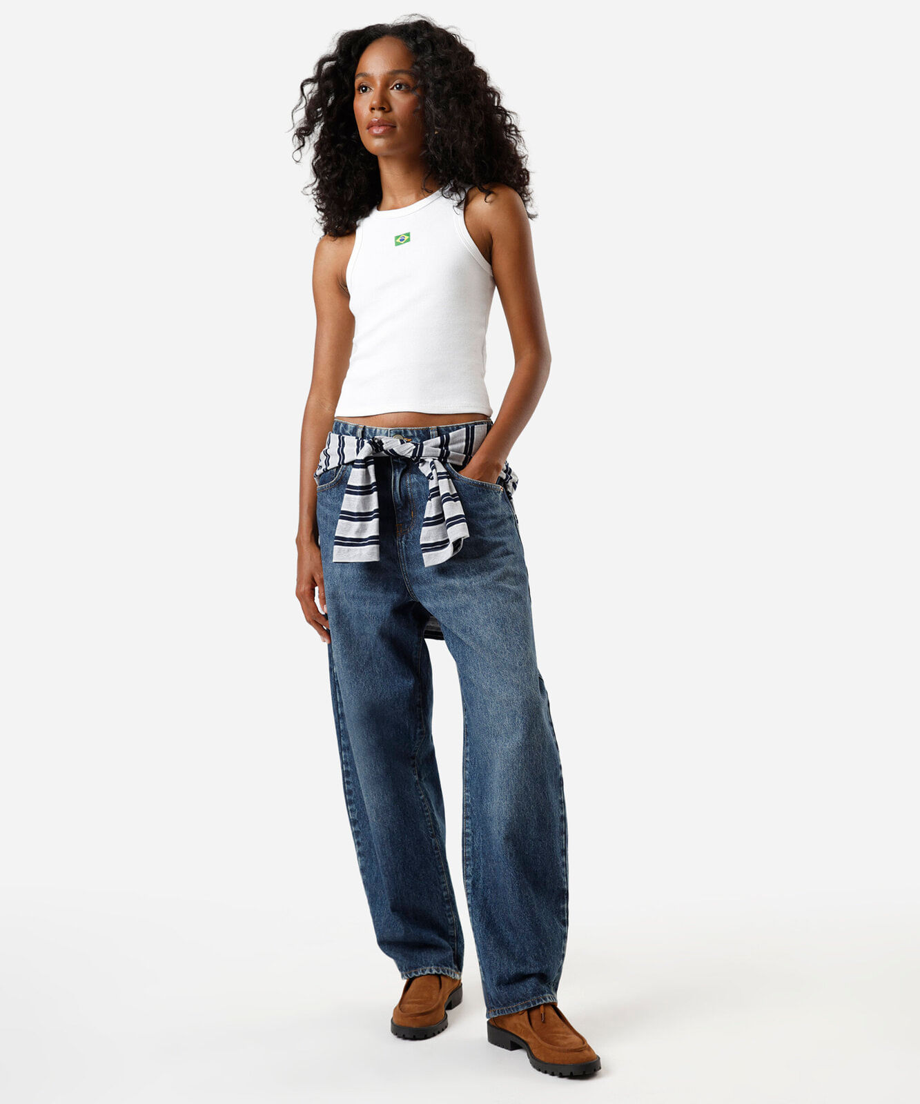 regata feminina de algodão com bordado brasil off white