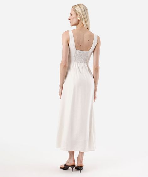 vestido midi evasê feminino com viscose e recortes off white