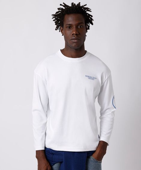 camiseta unissex de algodão manga longa mindset working title branca