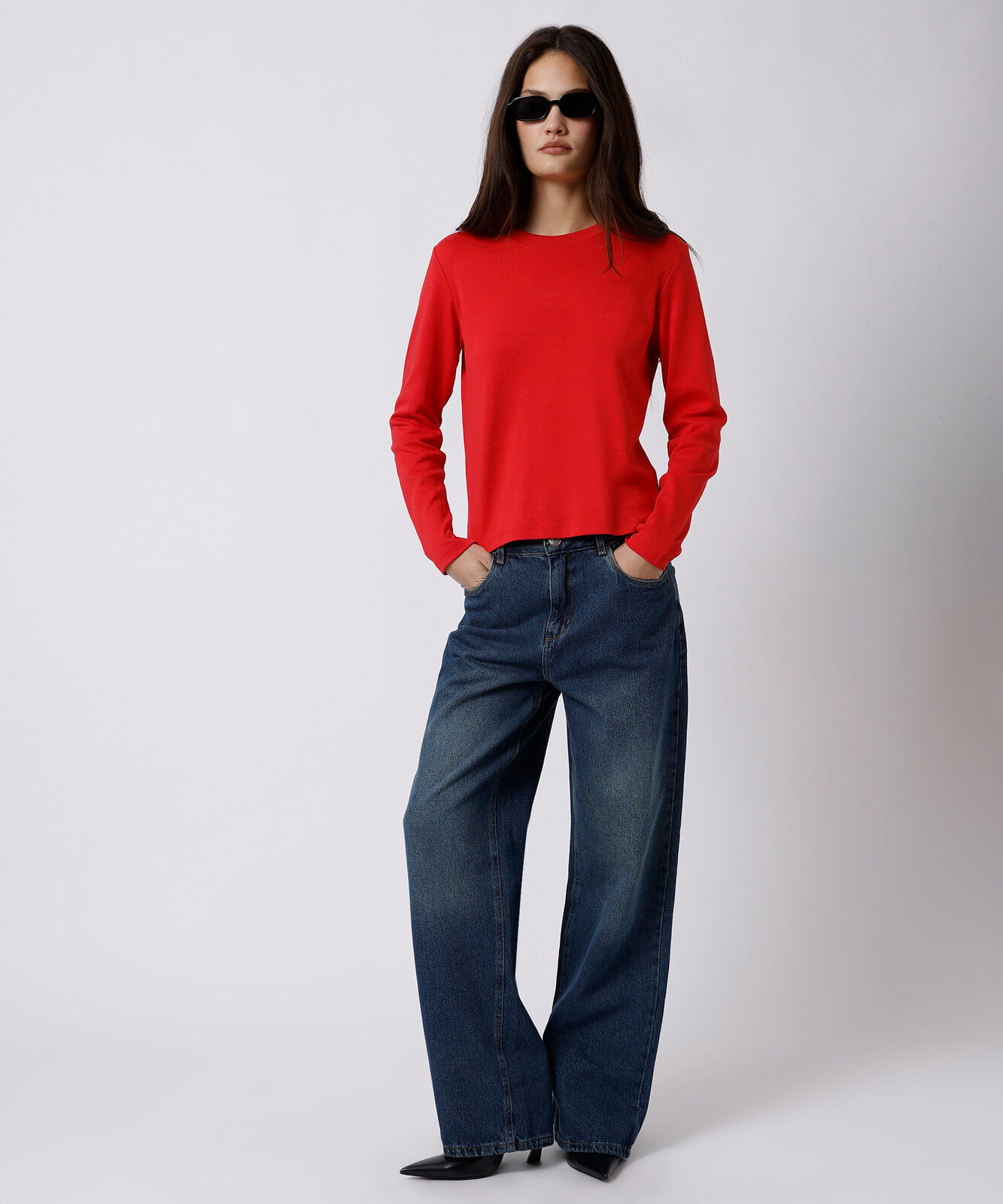 calça reta feminina jeans mindset azul