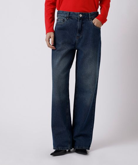 calça reta feminina jeans mindset azul