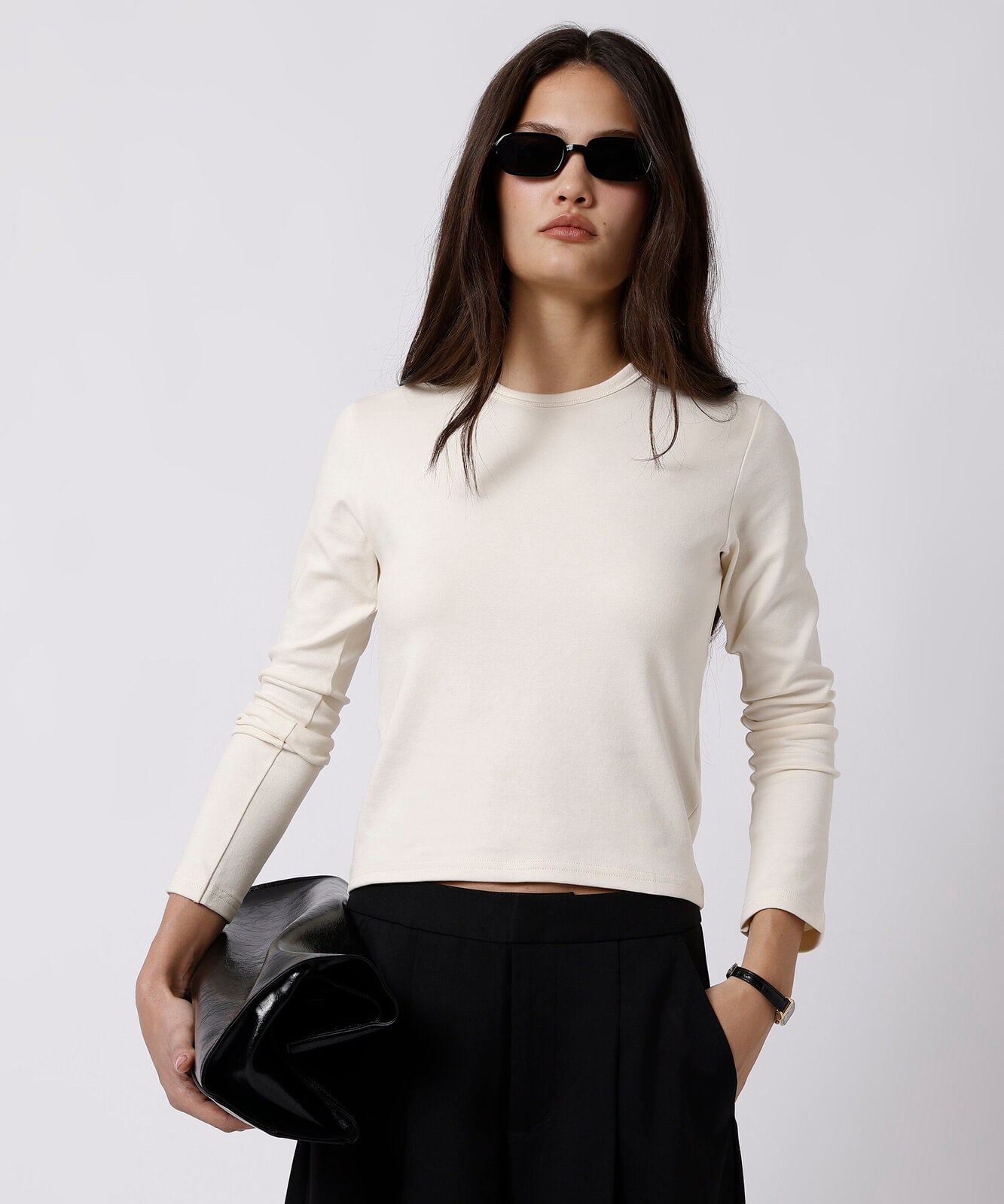 blusa feminina de algodão peruano manga longa mindset off white