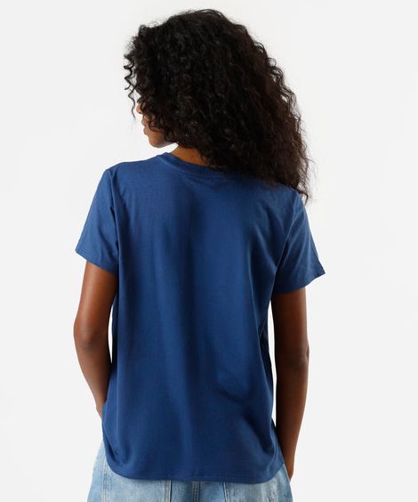 camiseta feminina manga curta de algodão estampada azul