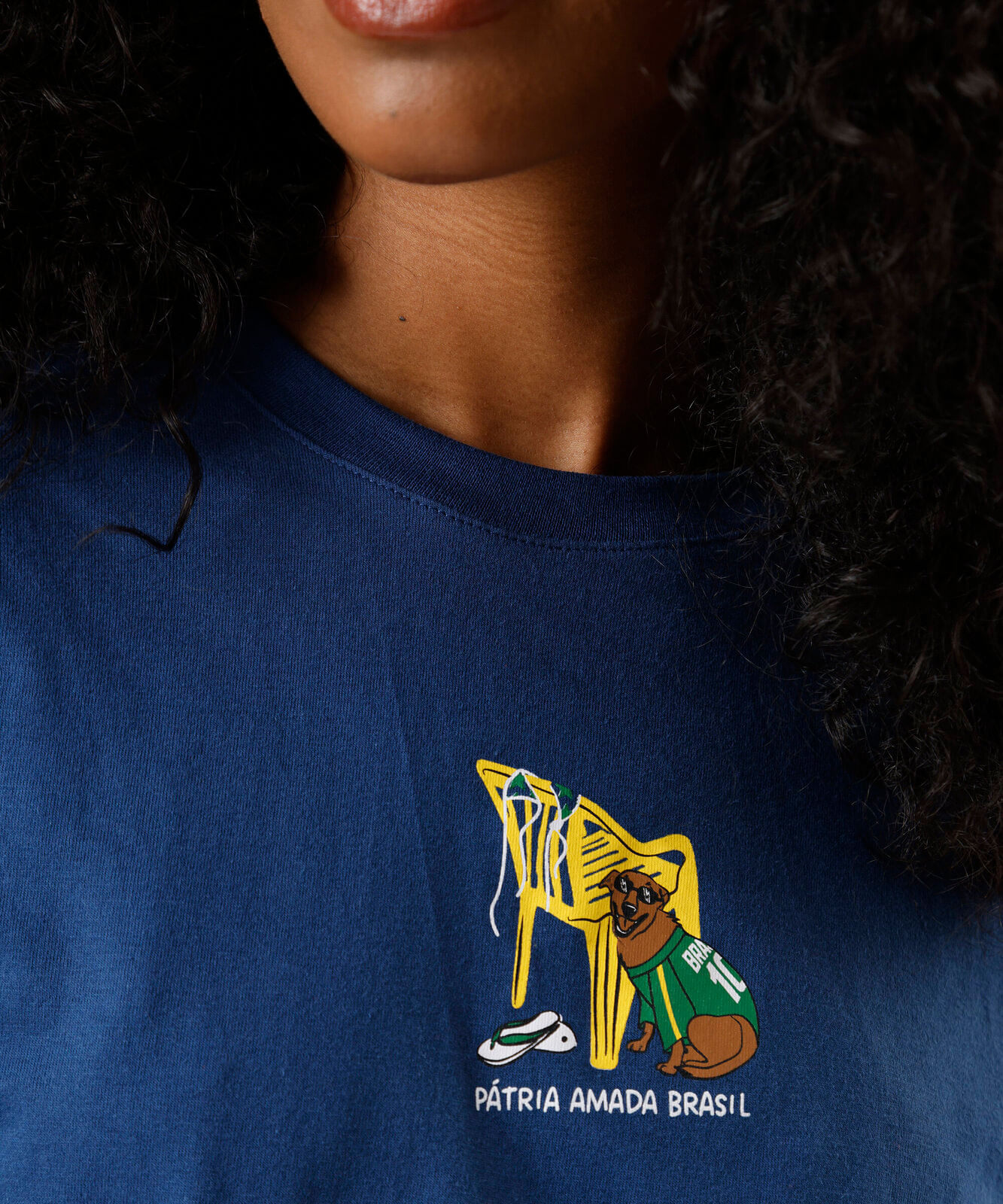 camiseta feminina manga curta de algodão estampada azul