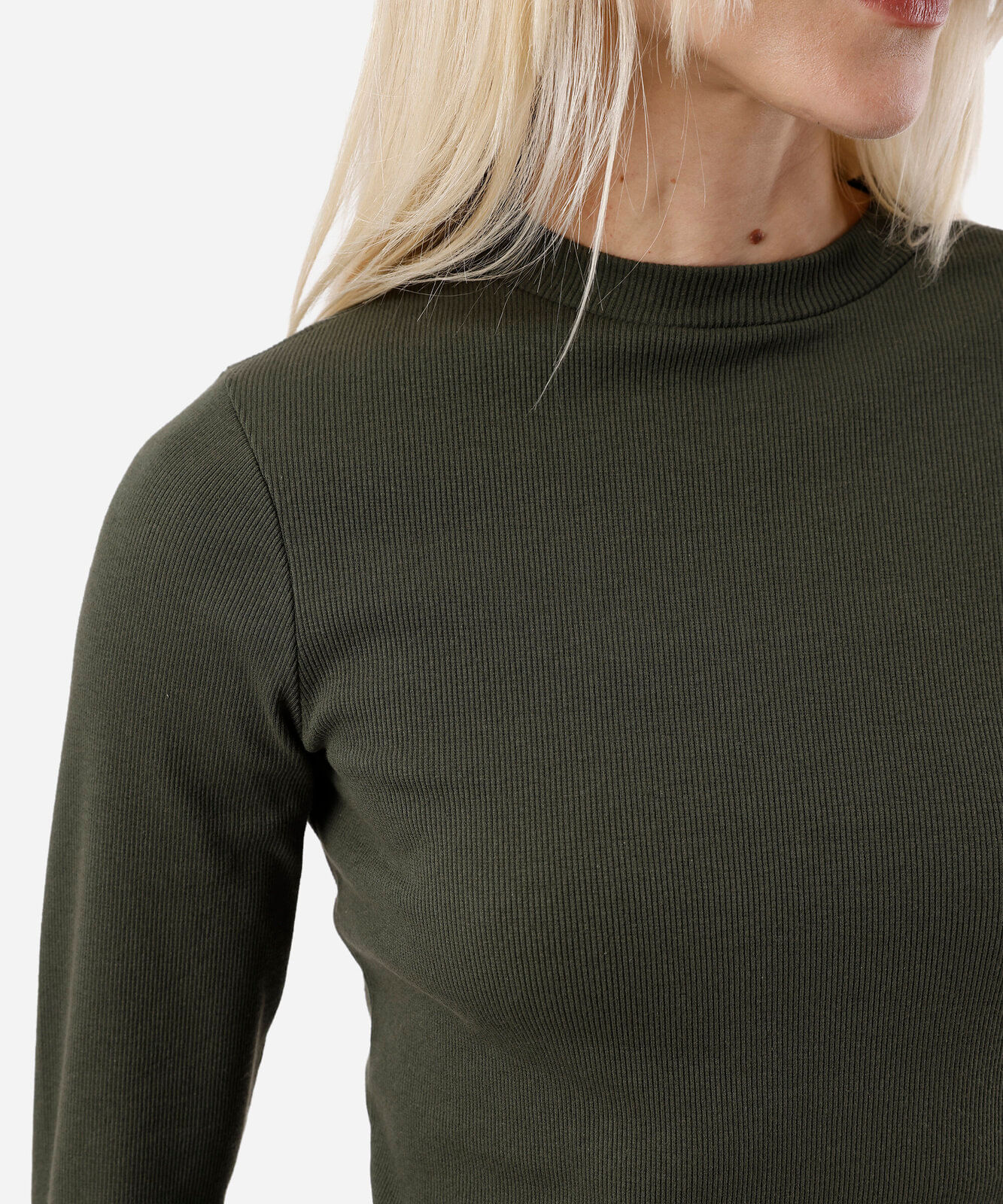 vestido curto feminino de algodão manga longa canelado verde