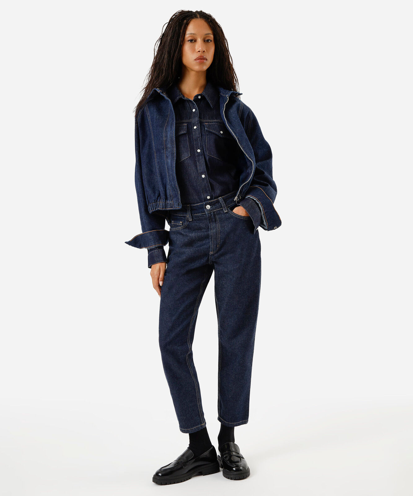 calça mom jeans cintura super alta azul
