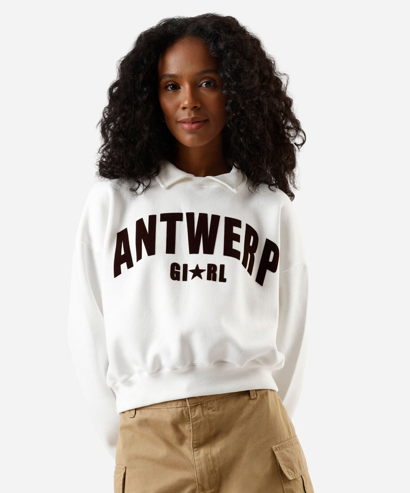 blusão feminino de moletom com gola estampado off white
