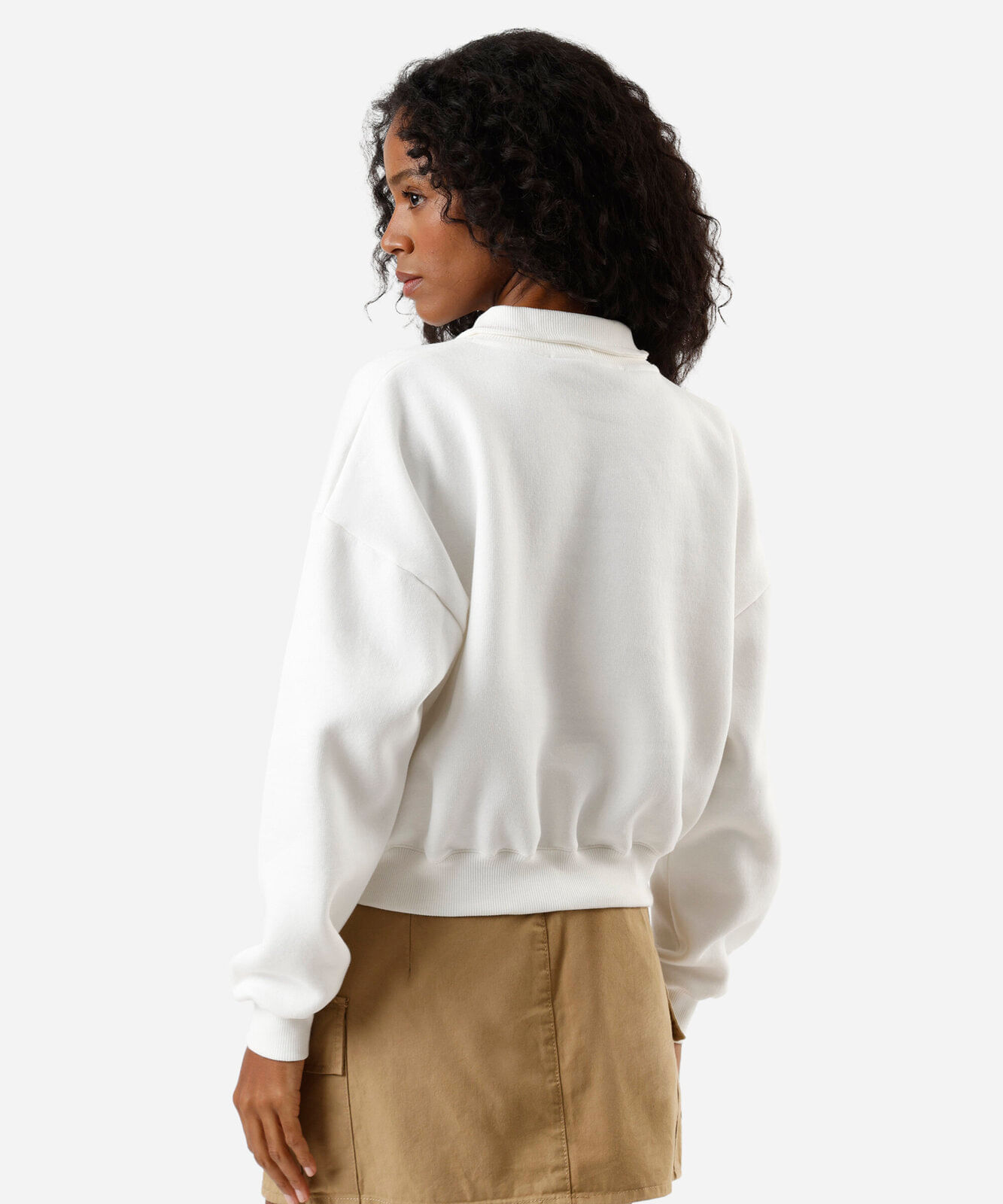 blusão feminino de moletom com gola estampado off white