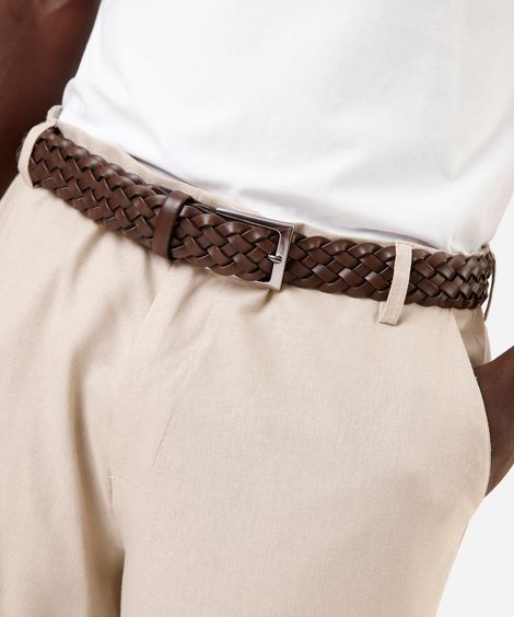 cinto trançado masculino marrom