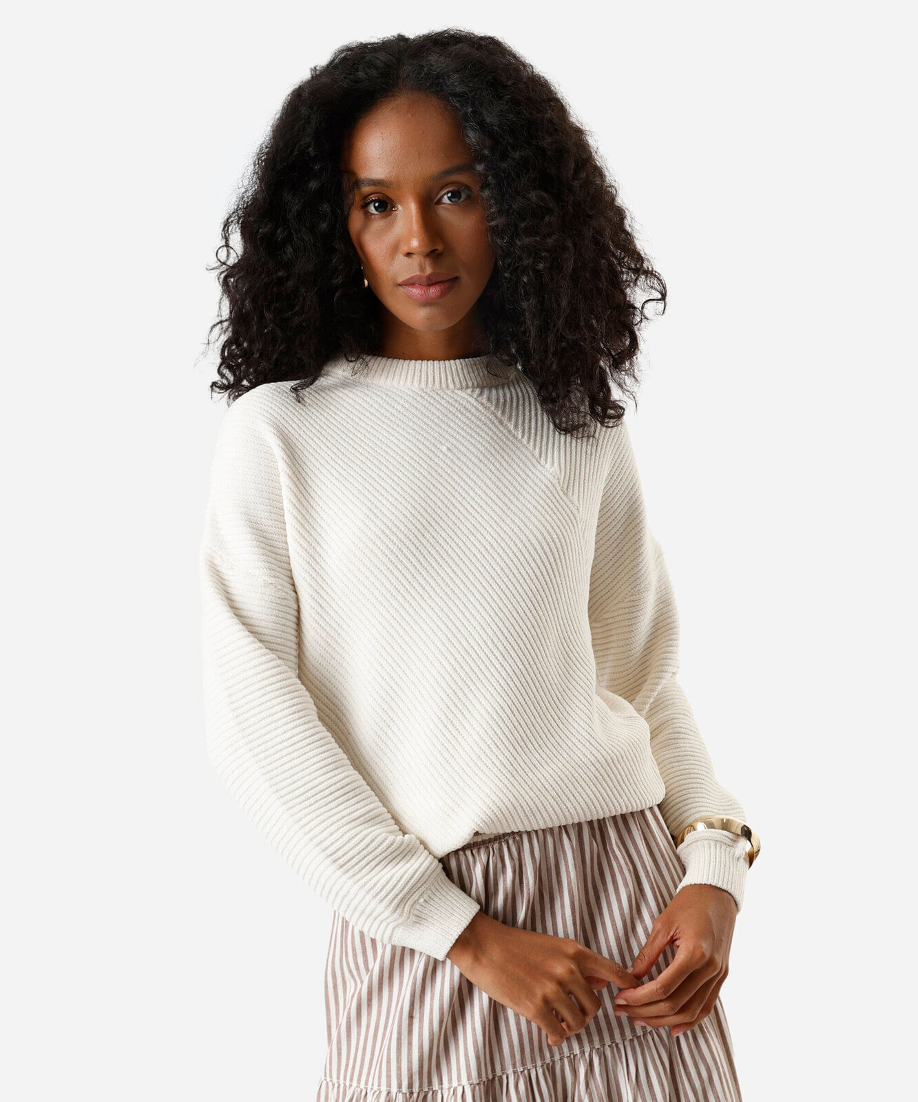 suéter feminino de tricot canelado off white