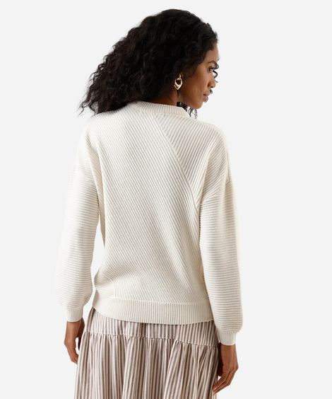 suéter feminino de tricot canelado off white