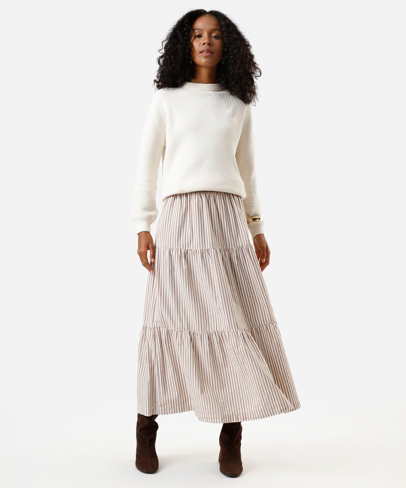 suéter feminino de tricot canelado off white