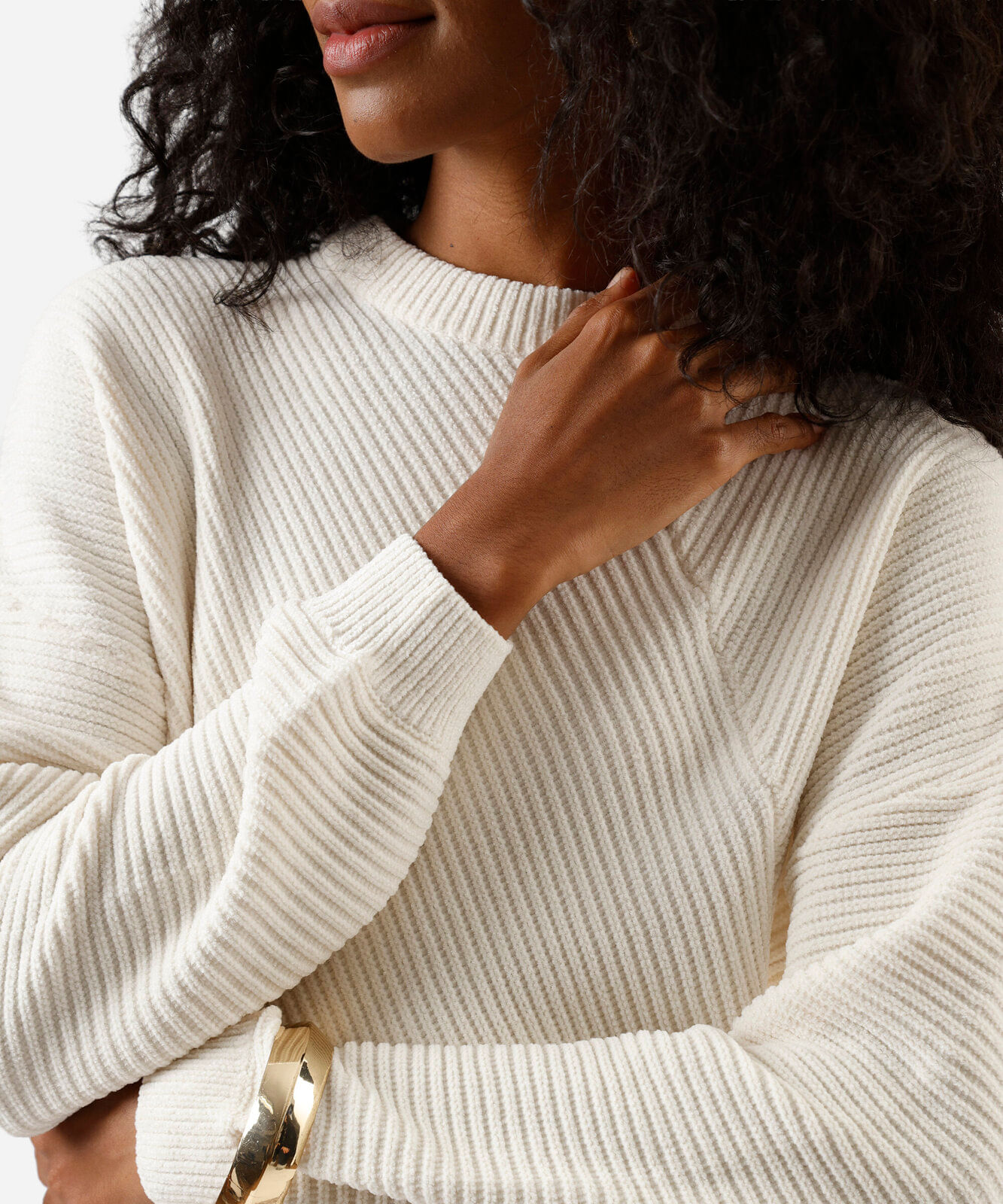 suéter feminino de tricot canelado off white
