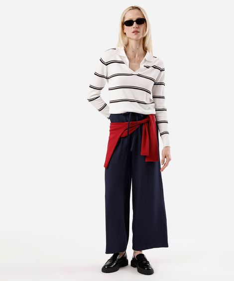calça wide leg feminina com viscose cós elástico azul