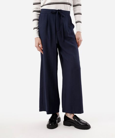 calça wide leg feminina com viscose cós elástico azul