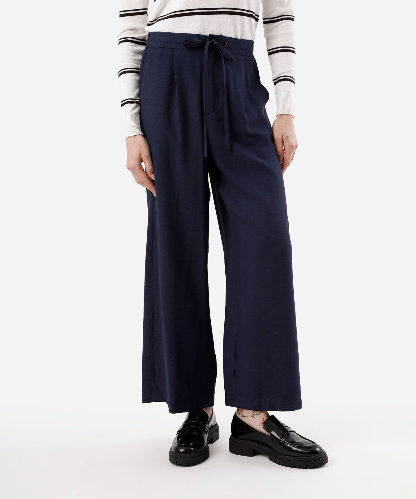 calça wide leg feminina com viscose cós elástico azul