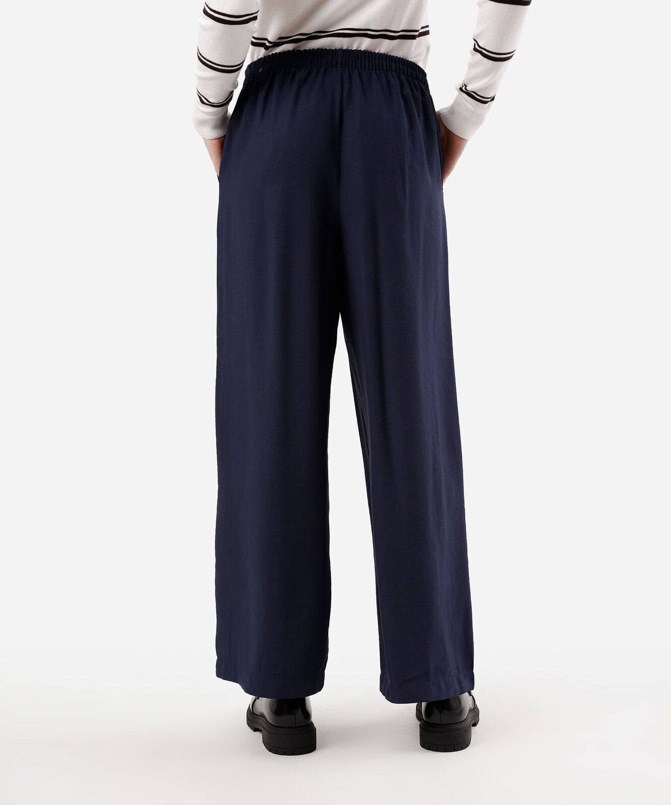 calça wide leg feminina com viscose cós elástico azul