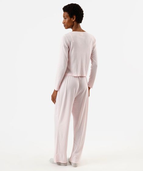 pijama longo feminino texturizado corações rosa