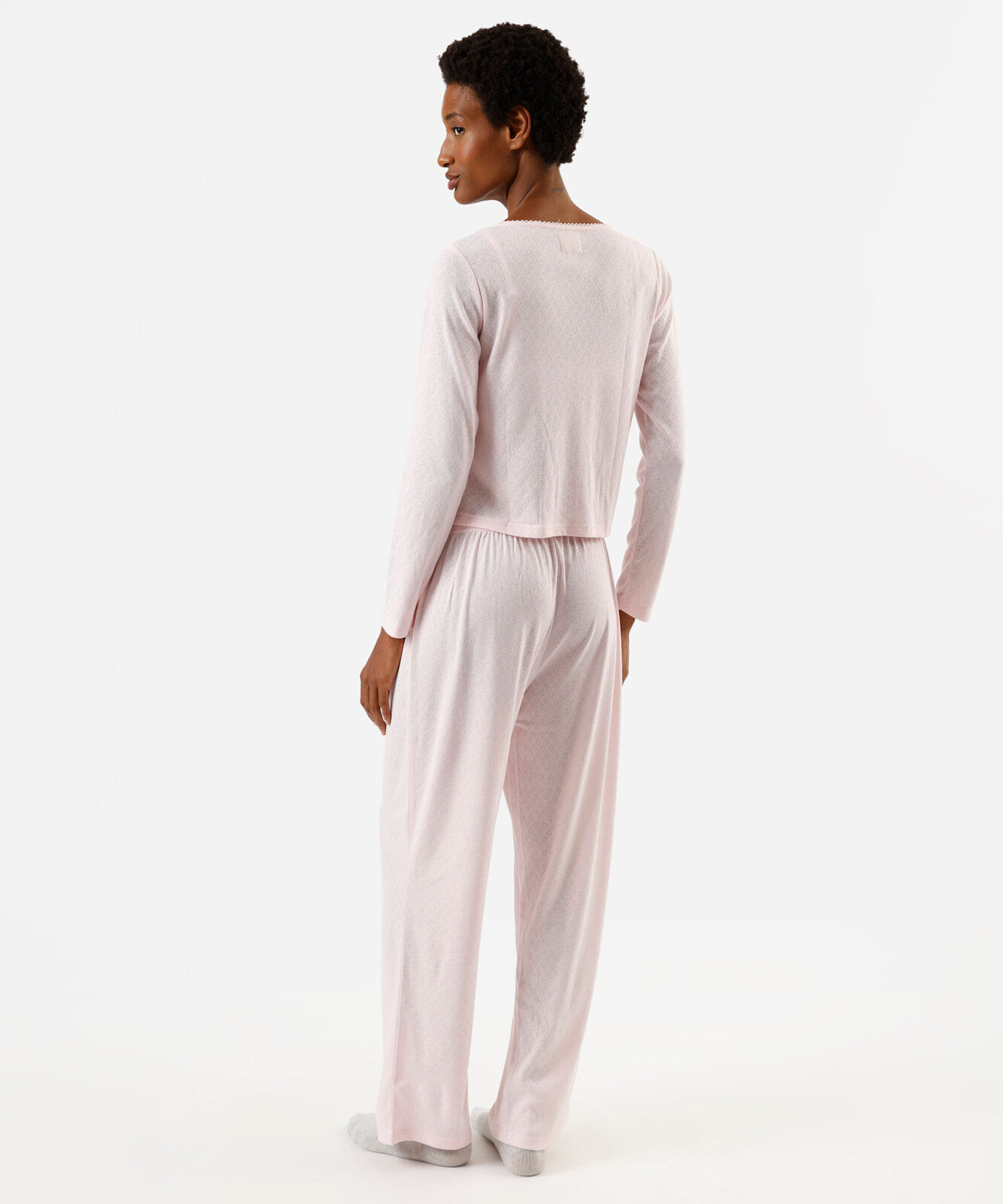 pijama longo feminino texturizado corações rosa