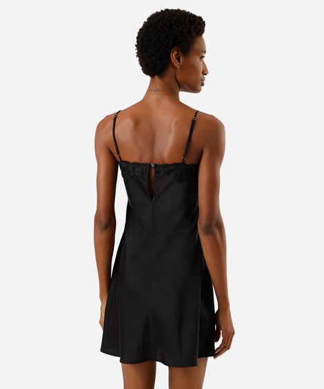 camisola alça fina feminina com renda acetinada preta