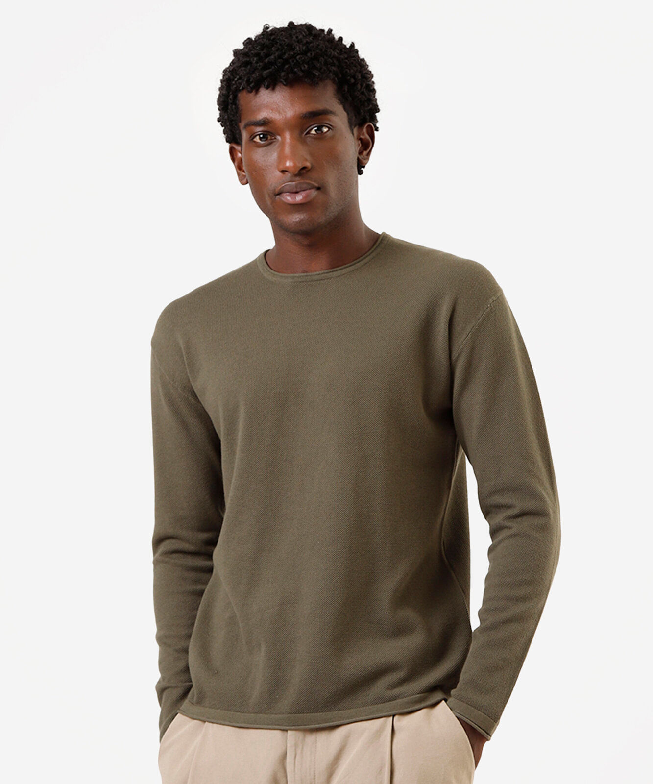 suéter masculino de tricot texturizado verde