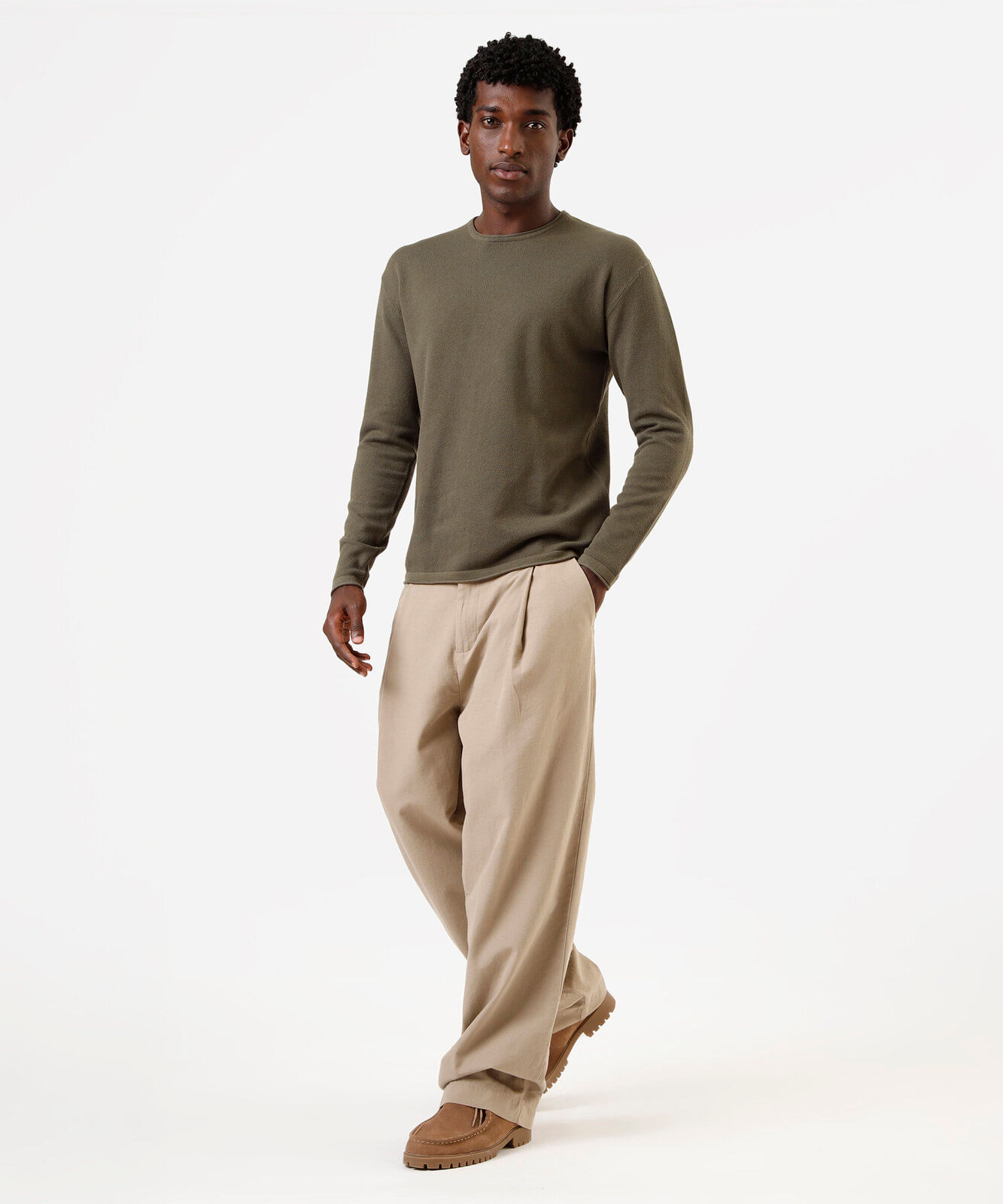 suéter masculino de tricot texturizado verde