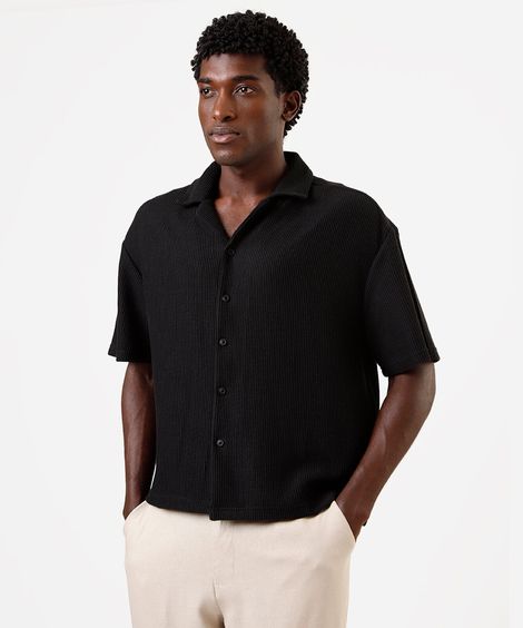 camisa box fit masculina canelada preta