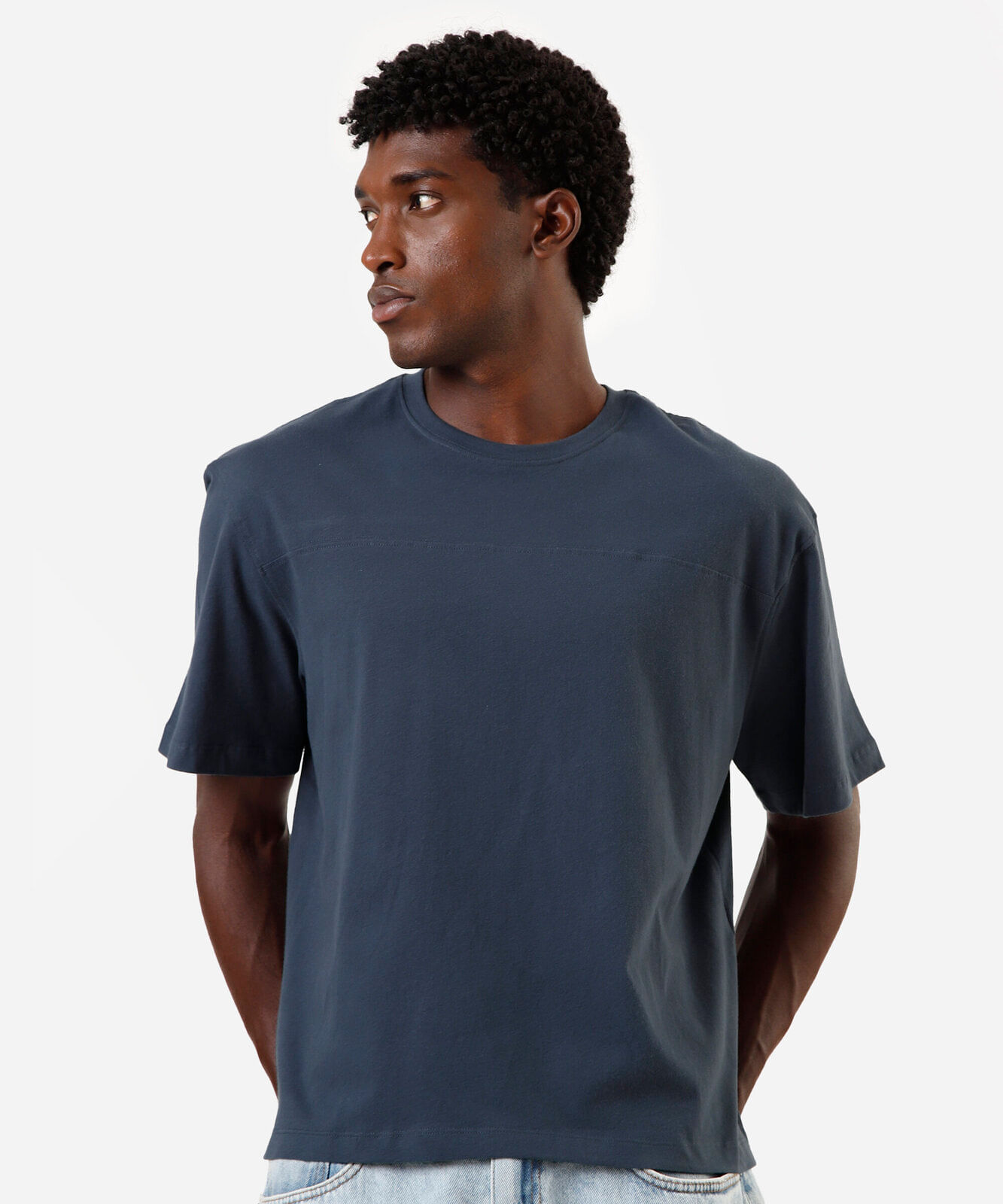 camiseta masculina de algodão box fit azul