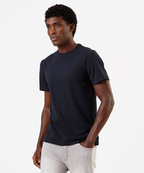 camiseta slim masculina de algodão azul