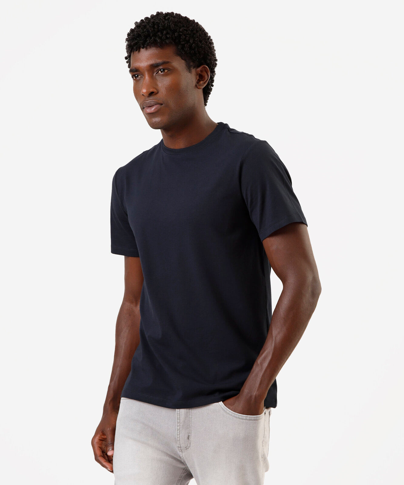 camiseta slim masculina de algodão azul