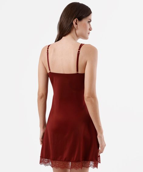 camisola alça fina feminina com renda acetinada vinho