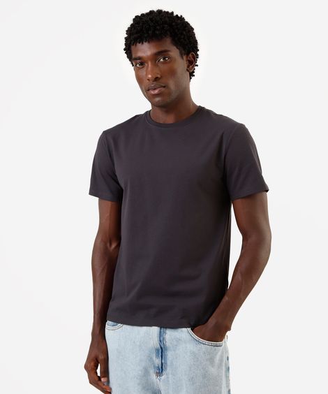 camiseta slim masculina de algodão cinza