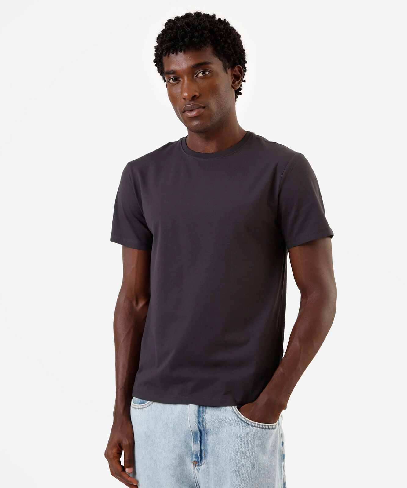 camiseta slim masculina de algodão cinza