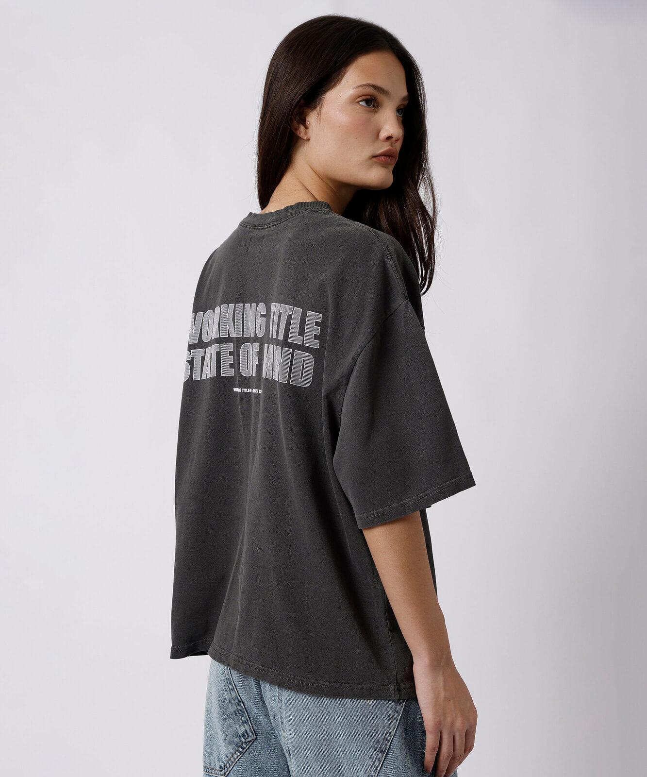 camiseta unissex de algodão manga curta mindset working title cinza