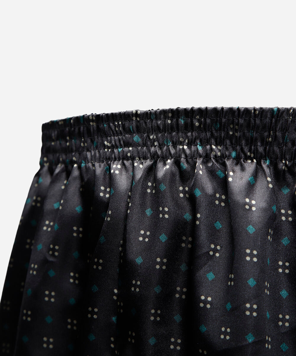 cueca samba canção masculina estampada acetinada preta
