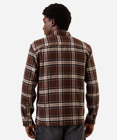 camisa masculina xadrez com mangas longas marrom