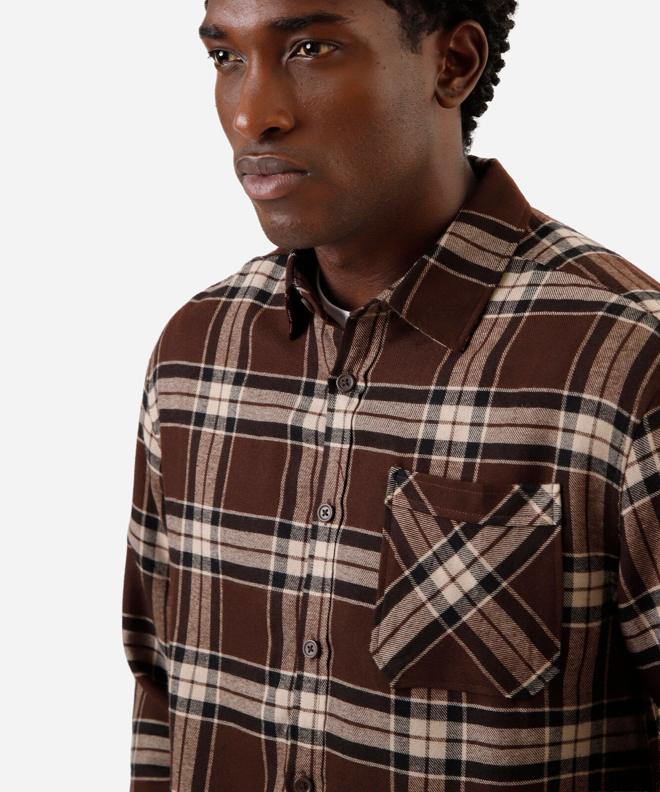 camisa masculina xadrez com mangas longas marrom
