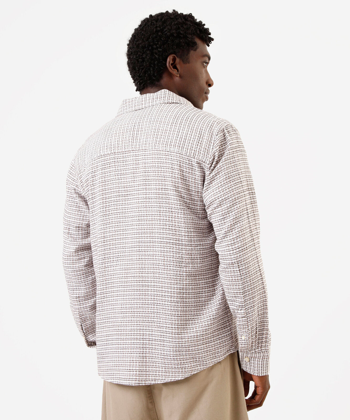 camisa masculina de algodão manga longa xadrez off white
