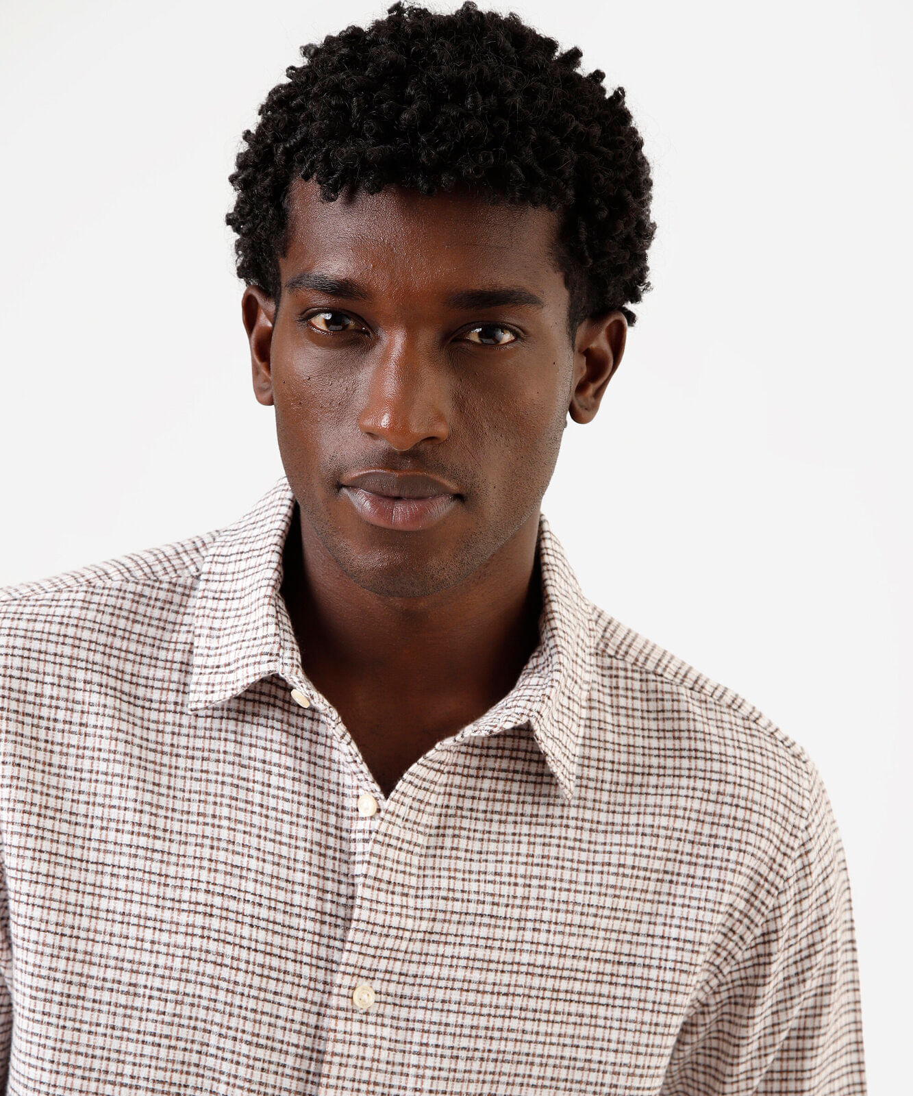 camisa masculina de algodão manga longa xadrez off white