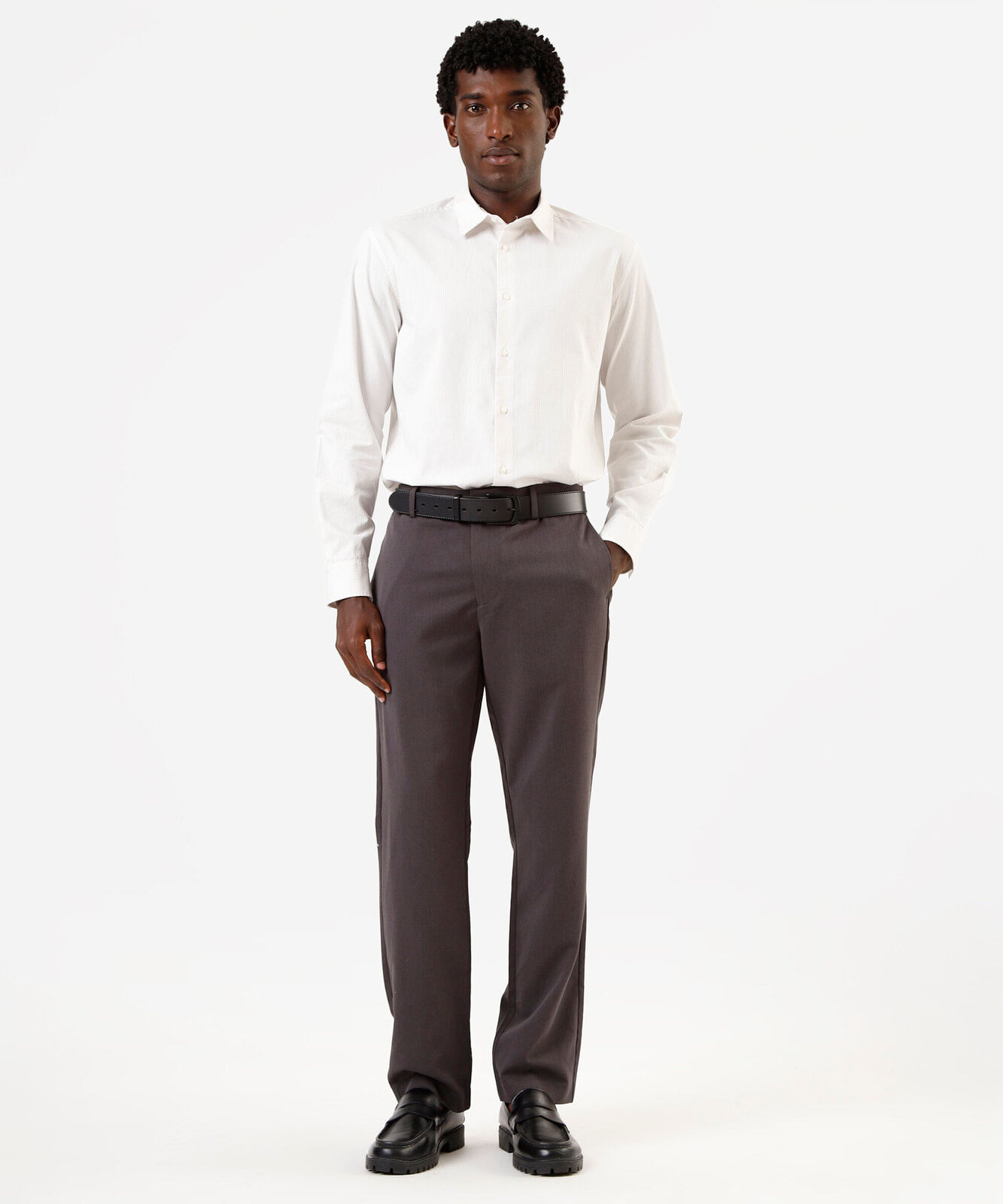 camisa masculina de algodão listras off white