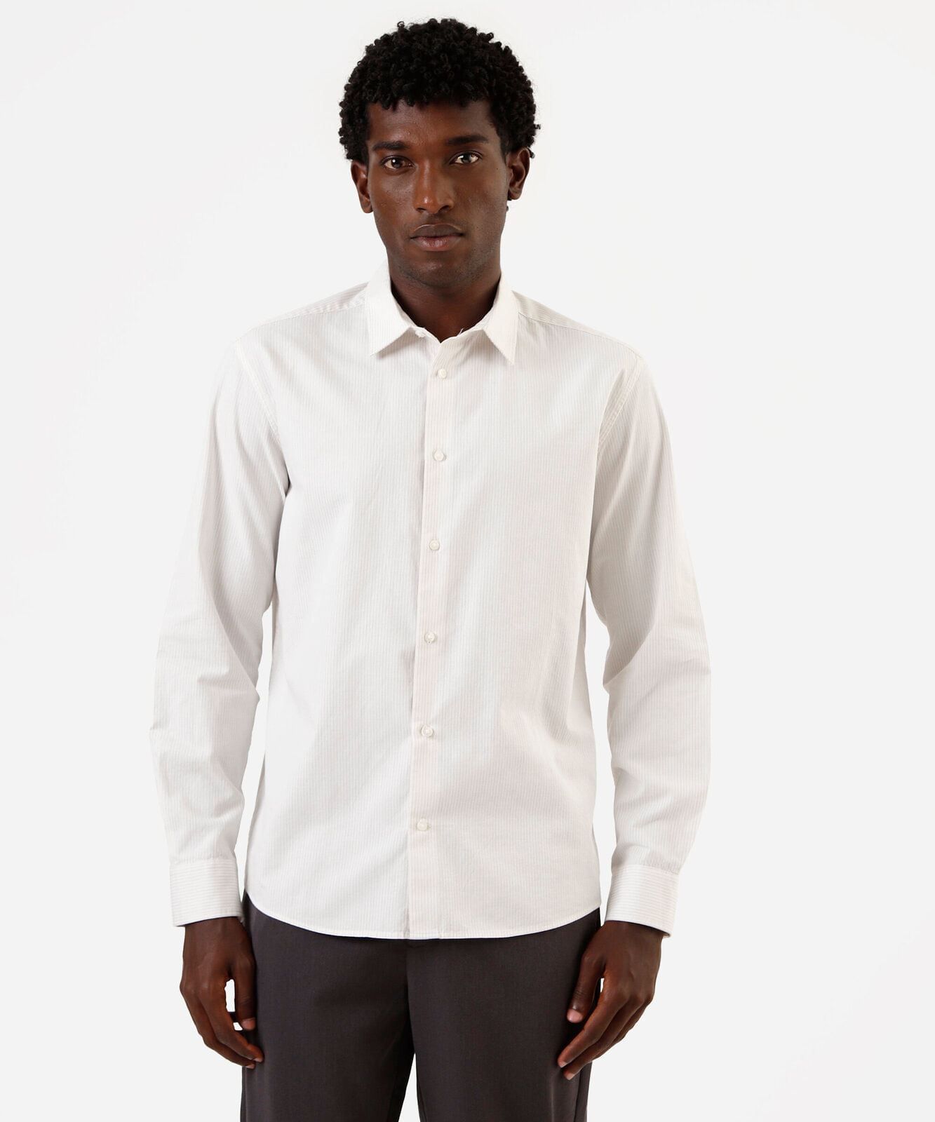 camisa masculina de algodão listras off white
