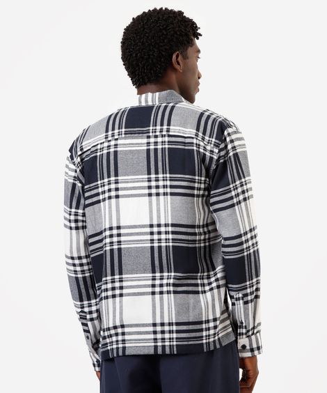 camisa masculina xadrez com mangas longas azul