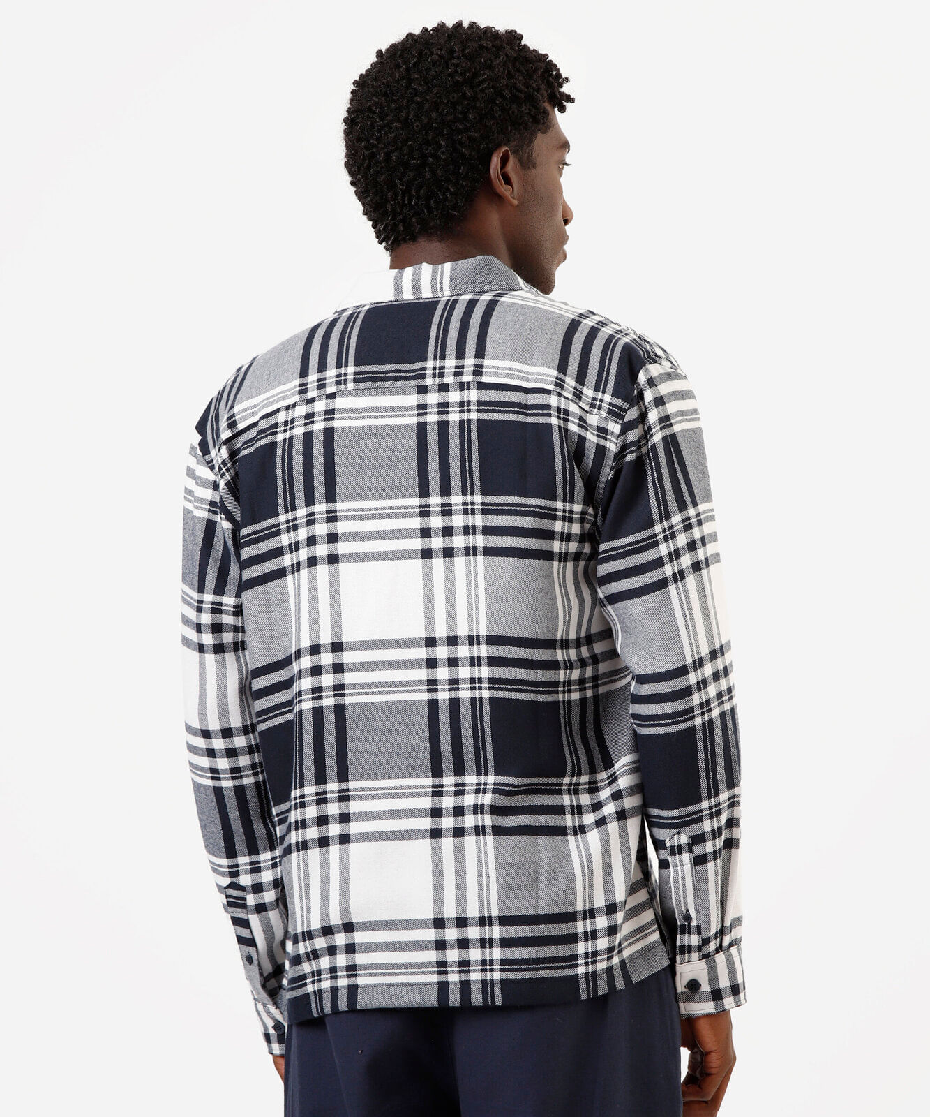 camisa masculina xadrez com mangas longas azul