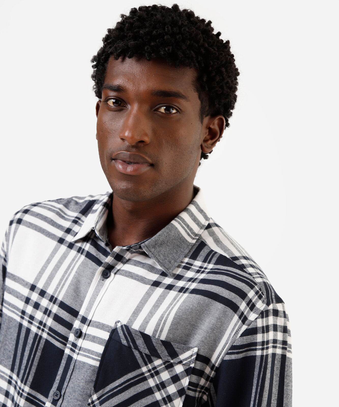 camisa masculina xadrez com mangas longas azul