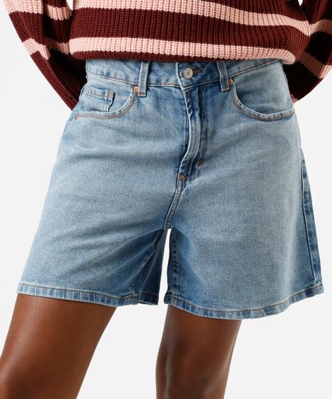 short feminino jeans cintura alta azul