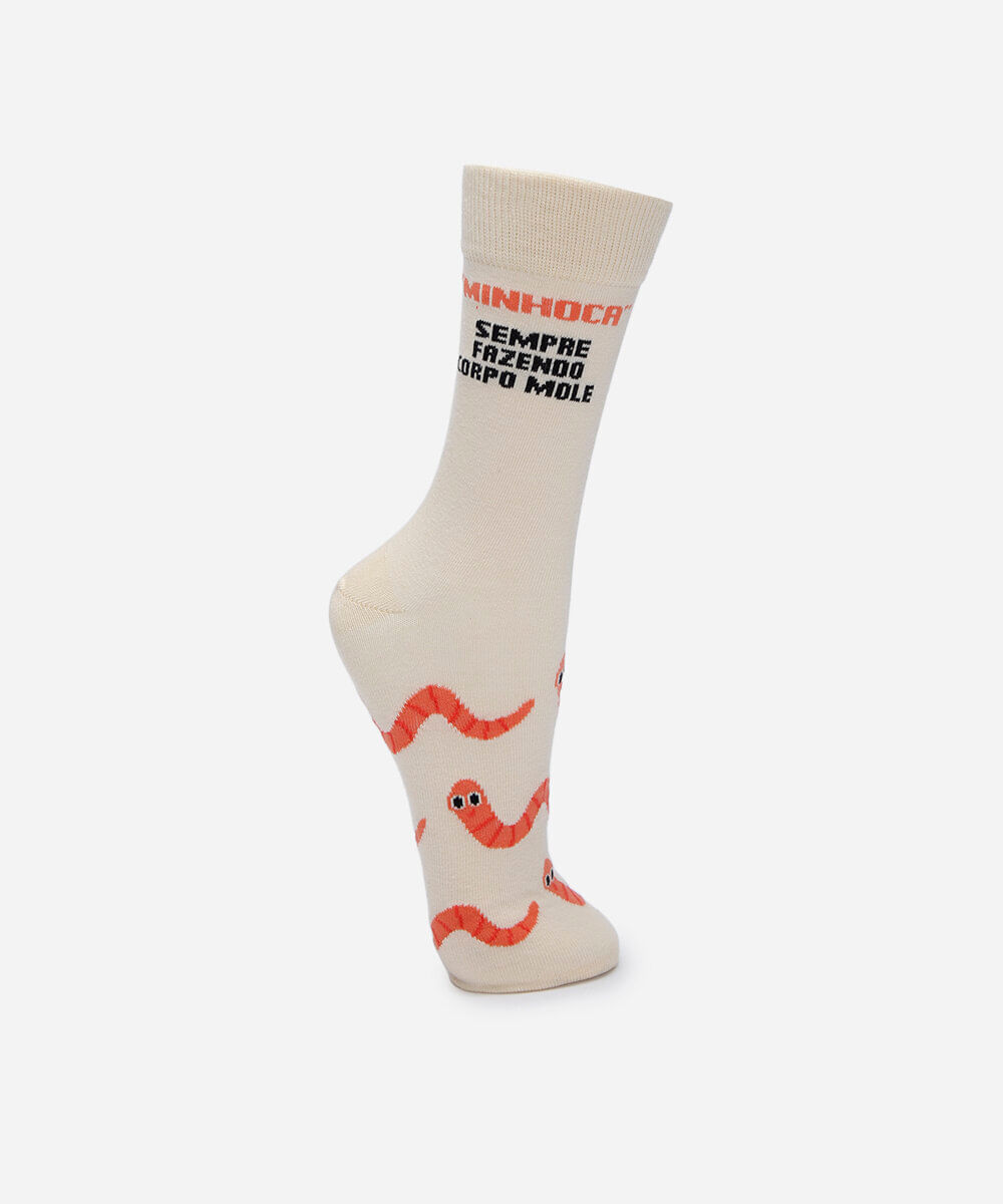 meia cano alto estampada off white