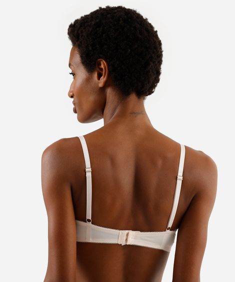 sutiã meia taça feminino de tule com bordado floral bege